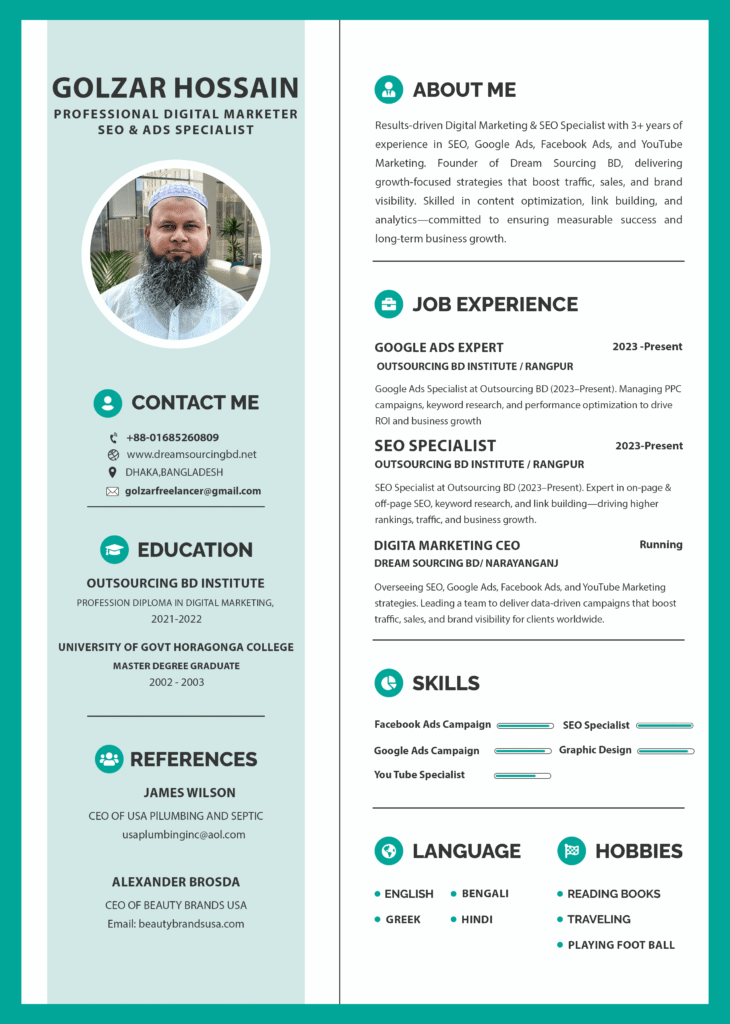 Golzar, Golzar Hossain- CV, GOlzar Marketer, Freelancer Golzar CEO Of Dream sourcing BD;